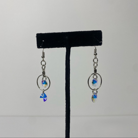 Handmade AB Swarovski Crystal Pendent Dangle Earrings NEW - Picture 3 of 4